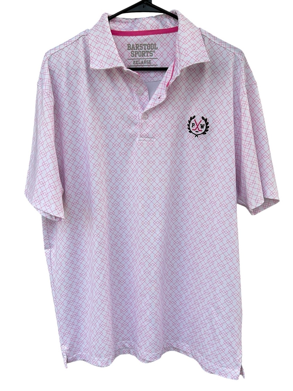 Barstool Pink Whitney Men’s Golf Polo - Pink and White - Size 2XL